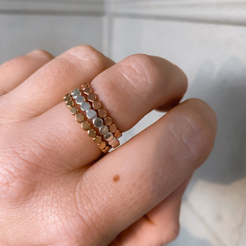 Hammered Bubbly Ring Mixed Metal Stack